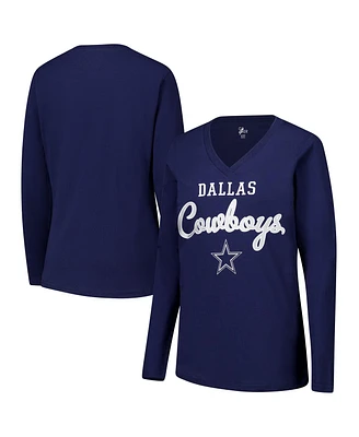 G-iii 4Her by Carl Banks Women's Navy Dallas Cowboys Post Season Long Sleeve V-Neck T-Shirt