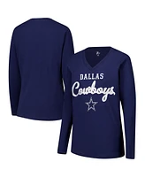 G-iii 4Her by Carl Banks Women's Navy Dallas Cowboys Post Season Long Sleeve V-Neck T-Shirt