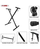 5 Core Keyboard Stand Single X Style Adjustable Piano Riser + Keyboard Piano Bench