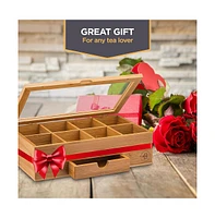 Bambusi Bamboo Tea Bag Organizer - Tea Organizer: Wooden Tea Box with 8 Compartments, Acrylic Window, and Magnetic Lid, Keeps Tea Bags Fresh
