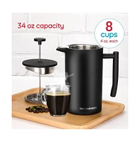 Belwares French Press Coffee Maker – Insulated Coffee Press Stainless Steel 304 – Coffee Spoon, Double Wall, & 4 Level Filtration System