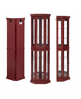 Slickblue Lighted Corner Curio Cabinet with Glass Display Shelves & Tempered Glass Door Elegant Storage Solution