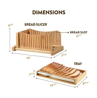 Bamboo Bread Slicer with Knife, 3 Slice Thickness, Foldable Compact Cutting Guide with Crumb Tray, Stainless Steel Bread Knife for Bread, Cake, Bagels