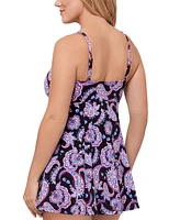 Swim Solutions Women's Paisley-Print Tummy-Control Dress, Exclusively at Macy's