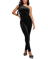 Guess Women's Bailey Velour One-Shoulder Jumpsuit