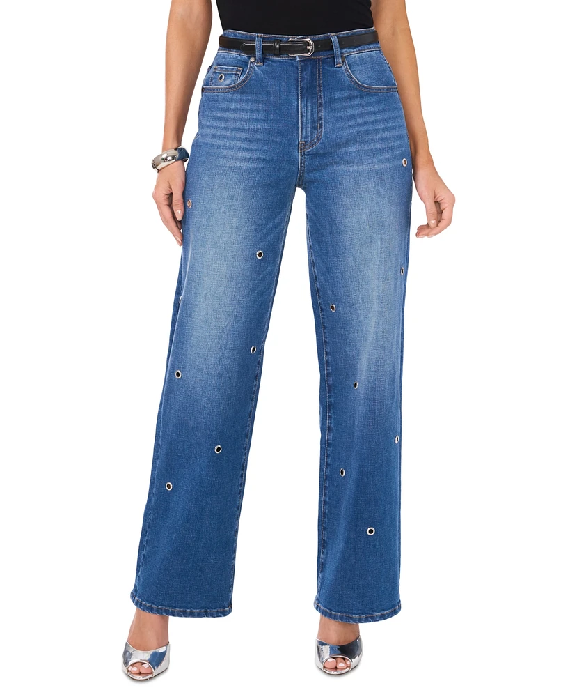 Vince Camuto Women's Grommet-Embellished Straight-Fit Jeans