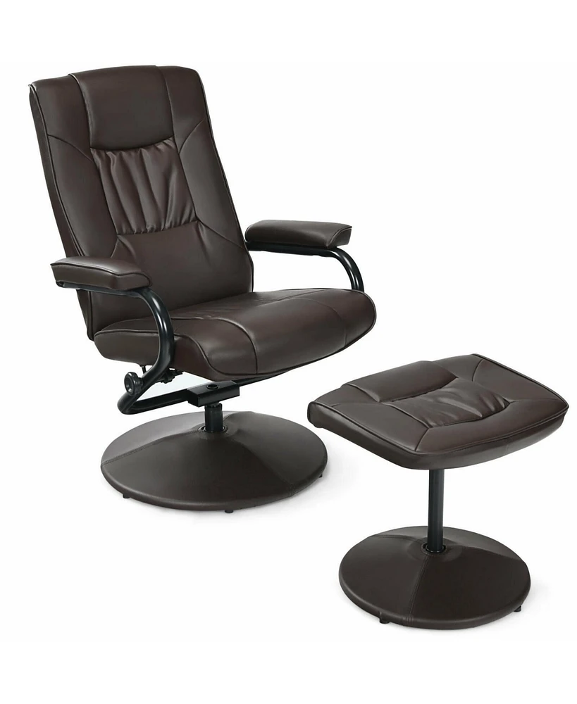 Gouun 360 Pvc Leather Swivel Recliner Chair with Ottoman