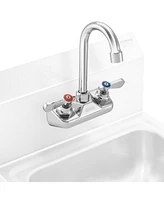 Gridmann Commercial Wall Mount Sink Faucet, 4" Center with 3-1/2" Gooseneck Spout, Nsf, Dual Lever Handles, Brass Construction, Chrome Polished Finish