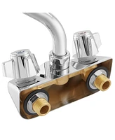 Gridmann Commercial Wall Mount Sink Faucet, 4" Center with 10" Swing Spout, Nsf, Dual Knob Handles, Brass Construction, Chrome Polished Finish