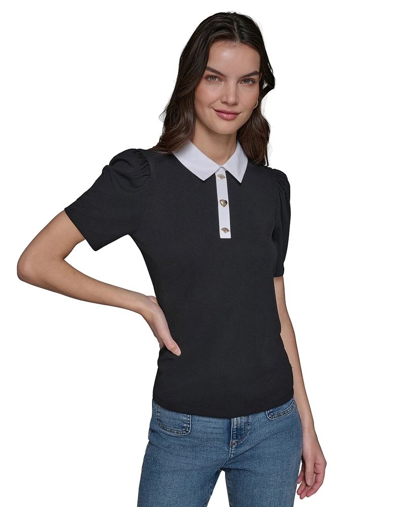 Karl Lagerfeld Paris Women's Contrast-Trim Polo Top