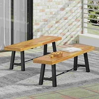 The Pop Home Acacia Wood Dining Bench–Indoor/Outdoor Bench for Living Room or Patio(2PK)-The