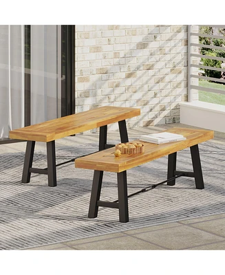 The Pop Home Acacia Wood Dining Bench–Indoor/Outdoor Bench for Living Room or Patio(2PK)-The