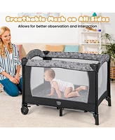 Gymax Portable Baby Playard Nursery Center Crib Bassinet w/ Hanging Toys & Music Box