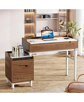 Tribesigns Computer Desk with File Drawer Cabinet, Home Office Desks with 4 Drawers, Wood Computer Writing Table with File Storage and Printer Space,