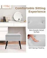 Costway Velvet Vanity Stool Ottoman with Storage Solid Wood Legs Flip-Up Top for Entryway