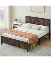 gaomon Queen Bed Frame, Curved Wood Headboard and Footboard