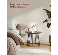 Slickblue Round Coffee Tables Set of 2 – Modern Circle Side Tables with Steel Frame, Rustic Brown for Living Room & Bedroom