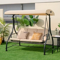Converting Outdoor Swing Canopy Hammock 3 Seats Patio Deck Furniture beige