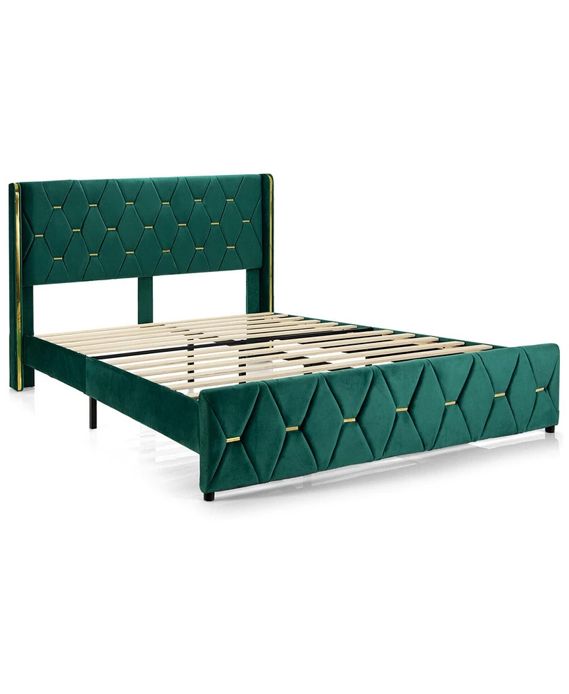 Gouun Full Size Upholstered Platform Bed Frame with Adjustable Headboard-Full Size