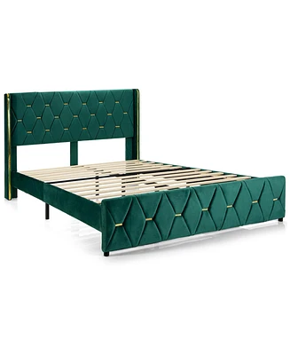 Gouun Full Size Upholstered Platform Bed Frame with Adjustable Headboard-Full Size