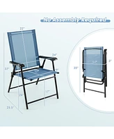 Costway Patio 4pcs Folding Sling Back Chair Portable Armrests Metal Outdoor Dining