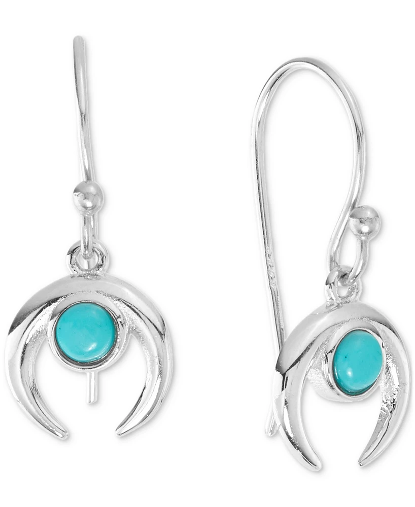 Simulated Turquoise Curved Horn Drop Earrings in Sterling Silver