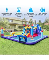 Costway Rocket Theme Inflatable Water Slide Park with 2 Slides Splash Pool & 1100W Blower