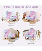 Gouun Kids Rocking Chair Upholstered Flannel Children Rocker with Solid Poplar Wood Rocking Feet