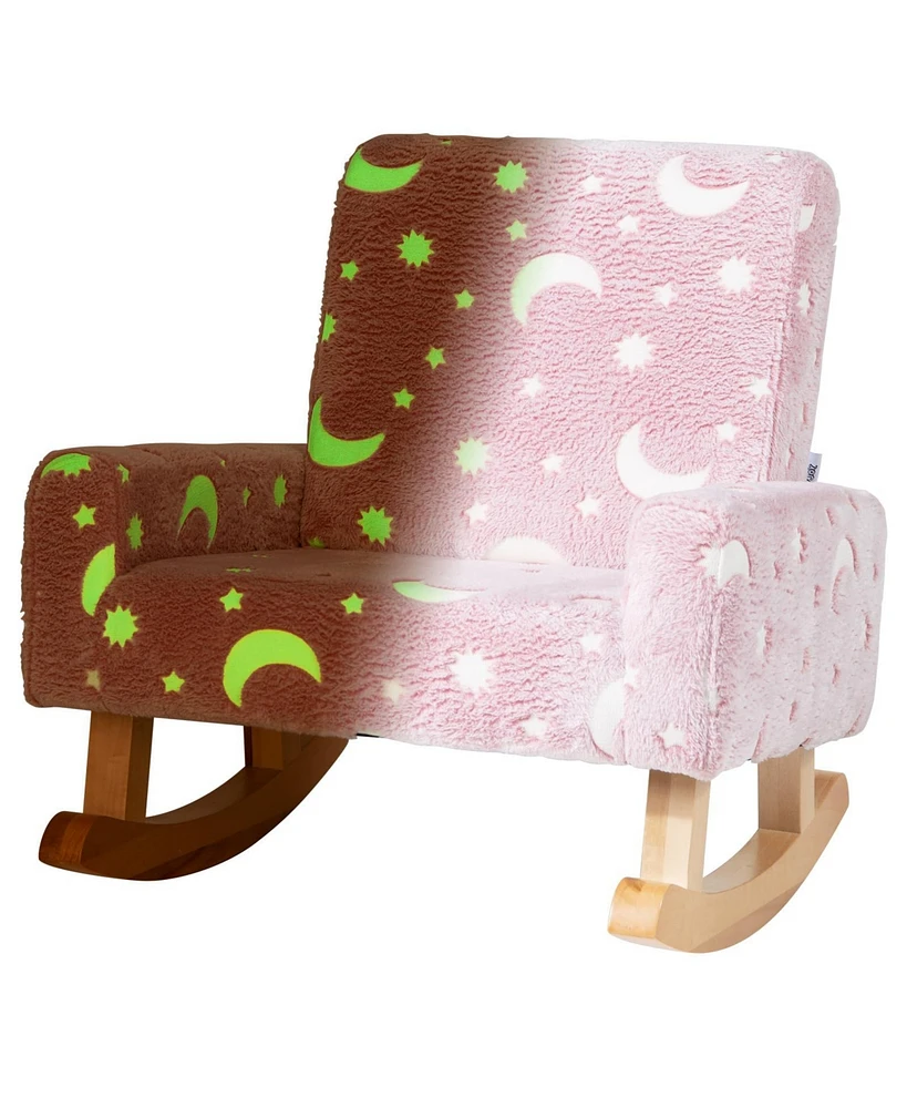 Gouun Kids Rocking Chair Upholstered Flannel Children Rocker with Solid Poplar Wood Rocking Feet