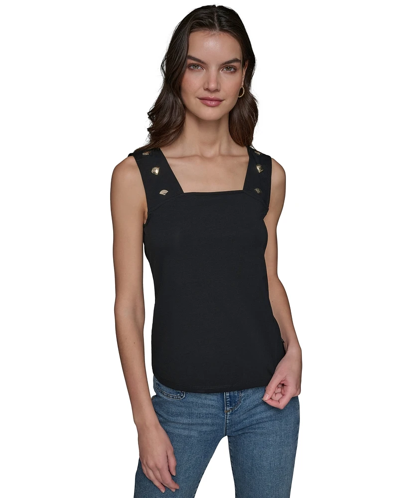 Karl Lagerfeld Paris Women's Motif-Embellished Square-Neck Sleeveless Top