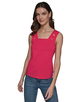 Karl Lagerfeld Paris Women's Motif-Embellished Square-Neck Sleeveless Top