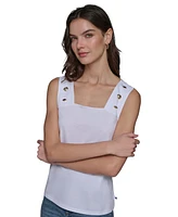 Karl Lagerfeld Paris Women's Motif-Embellished Square-Neck Sleeveless Top