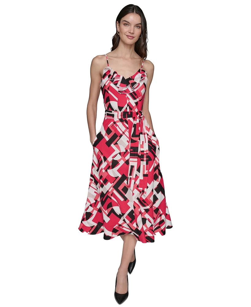 Karl Lagerfeld Paris Women's Geo-Print Sleeveless Midi Dress