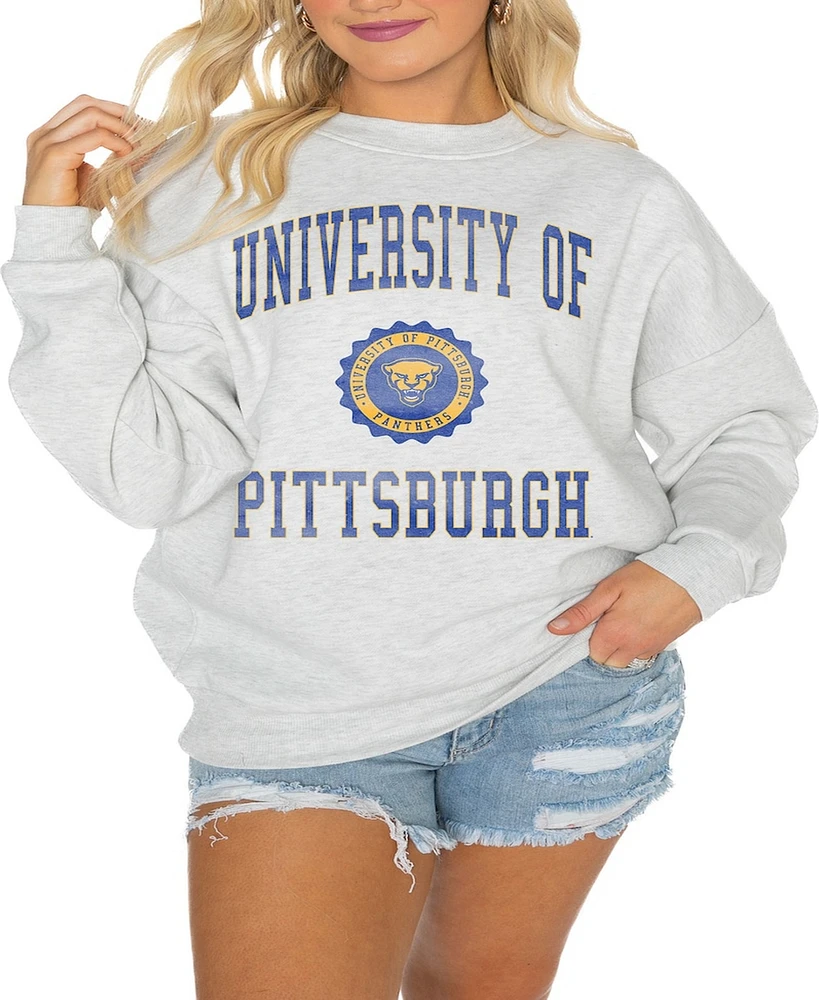 Gameday Couture Women's Steel Pitt Panthers Good Vibes Premium Fleece Drop Shoulder Pullover Sweatshirt