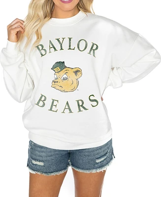 Gameday Couture Women's White Baylor Bears Good Vibes Premium Fleece Drop Shoulder Pullover Sweatshirt