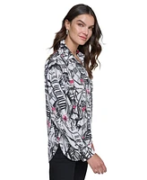 Karl Lagerfeld Paris Women's Printed Oversized Button-Front Top