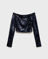 Mango Women's Off-The-Shoulder Sequined Blouse