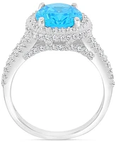 Pink & White Cubic Zirconia Oval Halo Split Shank Ring Sterling Silver (Also available Blue)