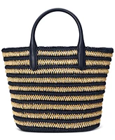 Lauren Ralph Striped Straw Brie Tote Bag