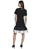 Karl Lagerfeld Paris Women's Ruffled-Hem Embroidered-Script T-Shirt Dress