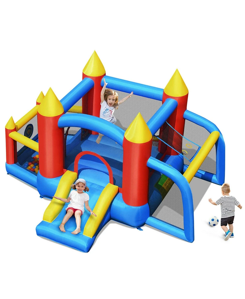 Gymax Inflatable Bounce House Slide Jumping Castle Soccer Goal Ball Pit Without Blower