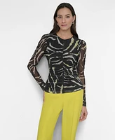 Dkny Women's Printed Mesh Long-Sleeve Top