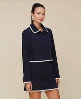 Avec Les Filles Women's Lace-Trim Button-Front Crop Jacket