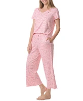 Tommy Hilfiger Women's 2-Pc. Short-Sleeve T-Shirt & Wide-Leg Cropped Pants Pajama Set