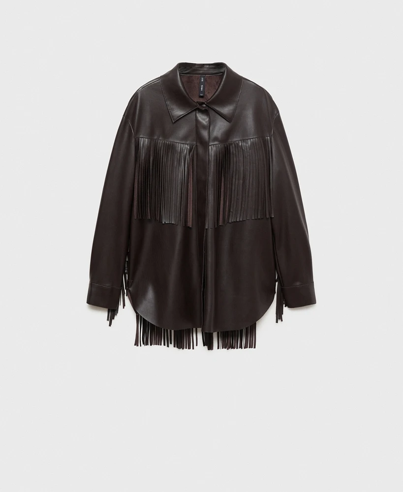 Mango Women's Leather-Effect Fringed Overshirt