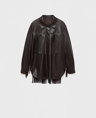 Mango Women's Leather-Effect Fringed Overshirt