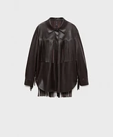 Mango Women's Leather-Effect Fringed Overshirt