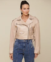 Avec Les Filles Women's Wide-Shoulder Cropped Biker Jacket