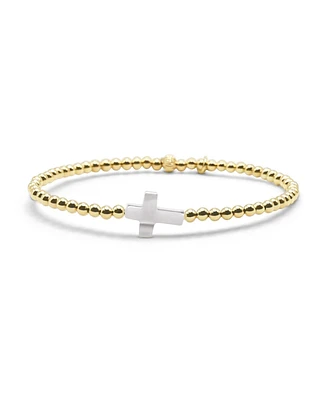 Bowood Lane Non-Tarnishing Gold filled, 3mm Ball and Single Mother Of Pearl Cross Stretch Bracelet