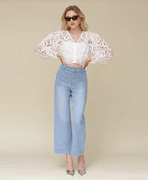 Avec Les Filles Women's Wide-Leg Double-Button Jeans